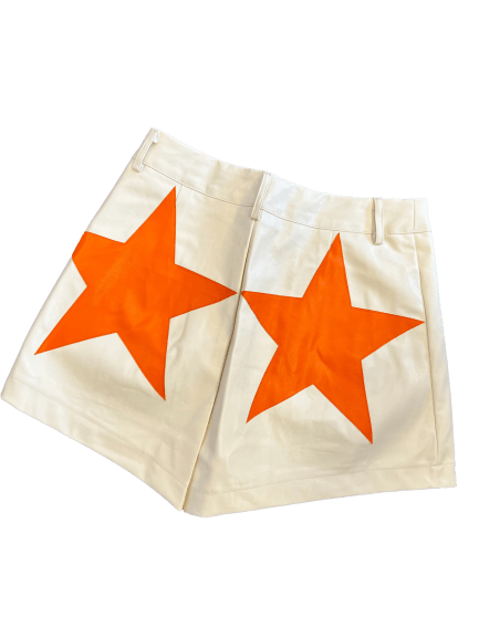 Vegan Leather Shorts | cream w/ Orange Stars - Sparkle City Co