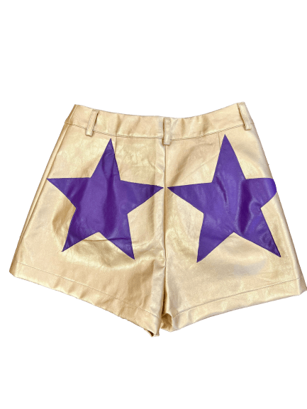Vegan Leather Shorts | Gold w/ Purple Stars - Sparkle City Co