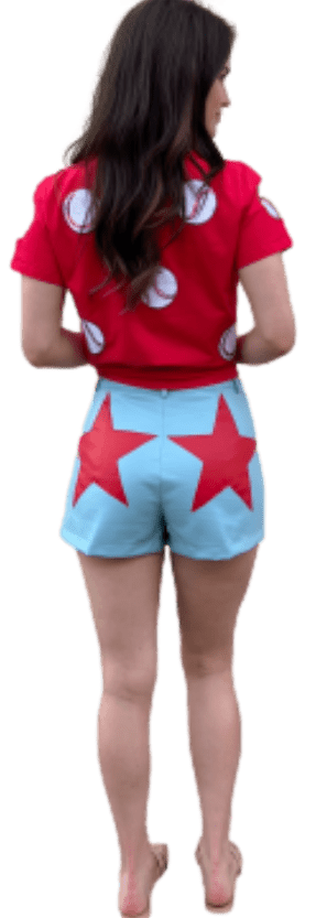 | Vegan Leather Shorts | Powder Blue w/ Red Stars - Sparkle City Co