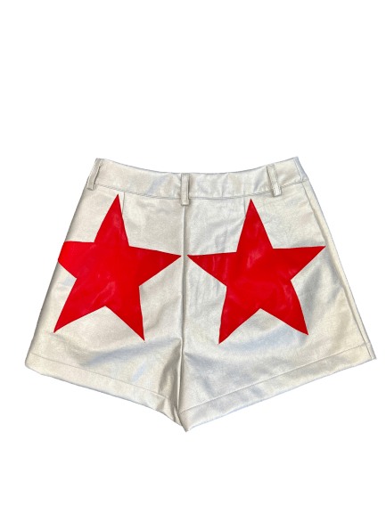 Vegan Leather Shorts | Silver w/ Red Stars - Sparkle City Co