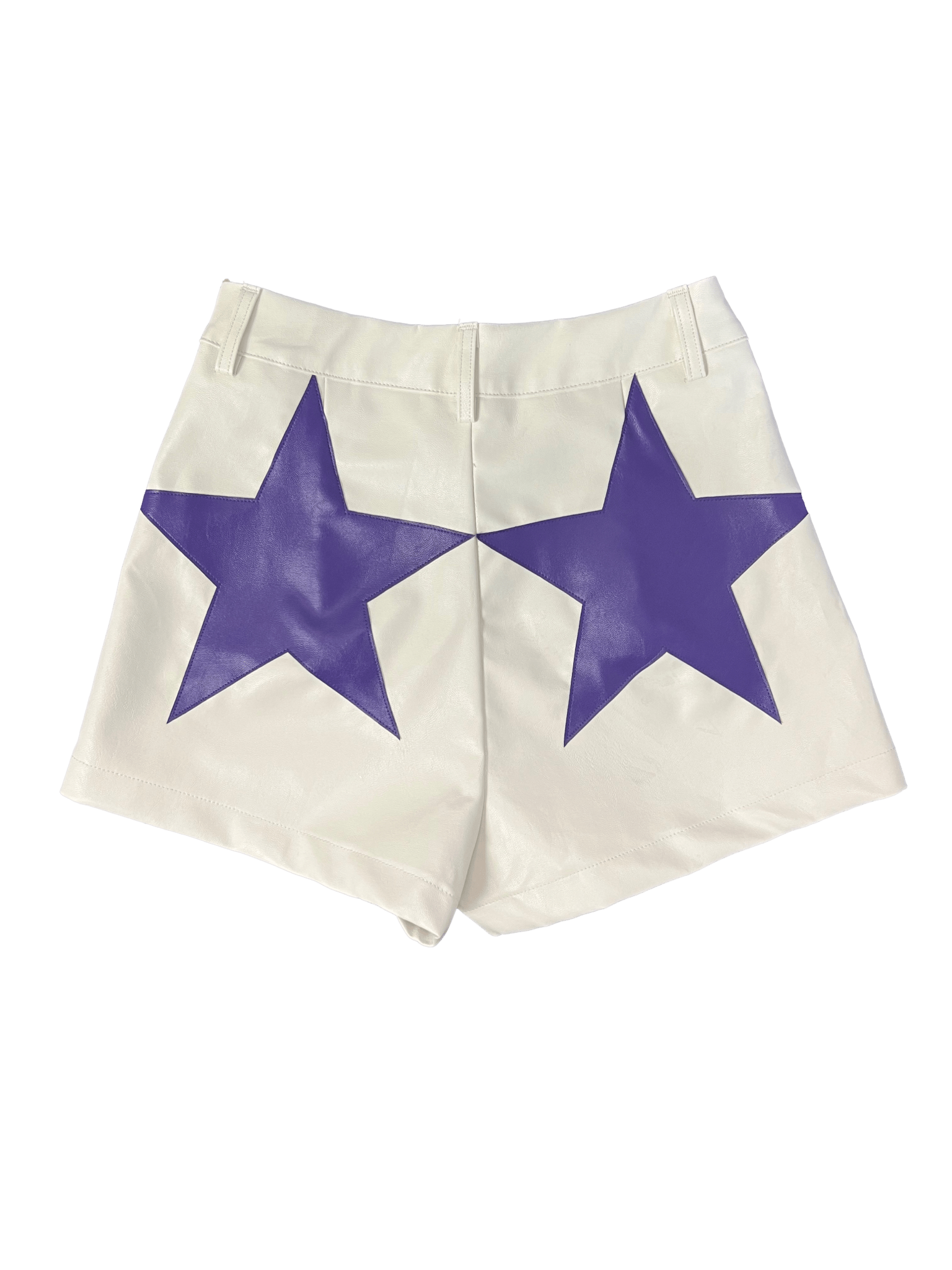 Vegan Leather Shorts | White w/ Purple Stars - Sparkle City Co