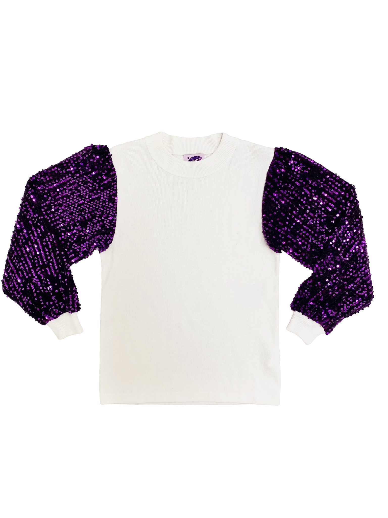 White and Purple Shimmer Sleeve Sweater - Sparkle City Co