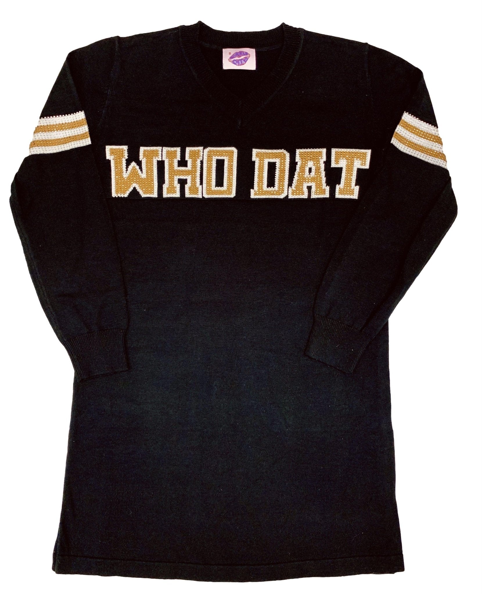 WHO DAT Black Sweater Dress - Sparkle City Co