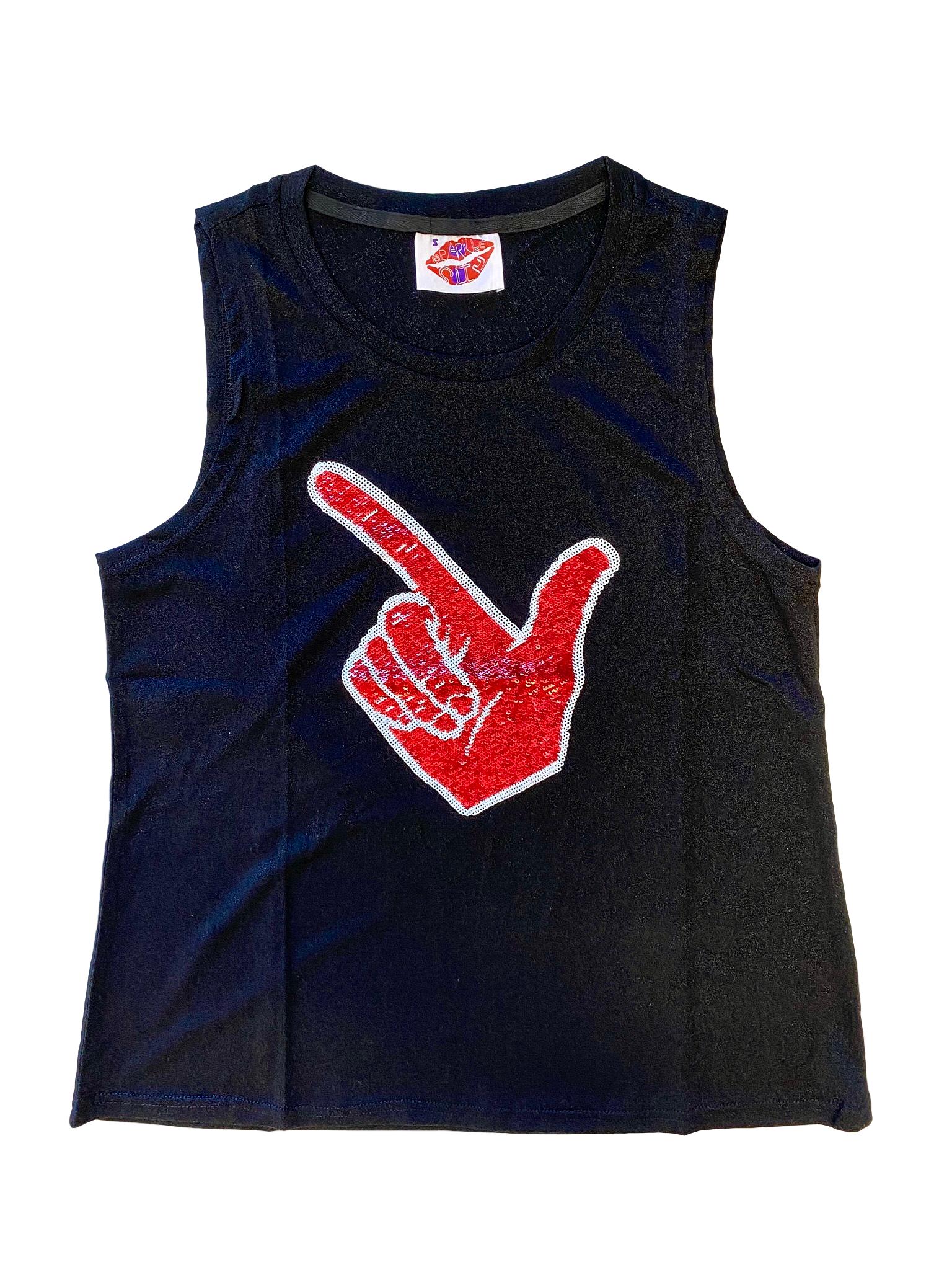 Wreck 'Em Hand Sign Black Glitter Tank - Sparkle City Co